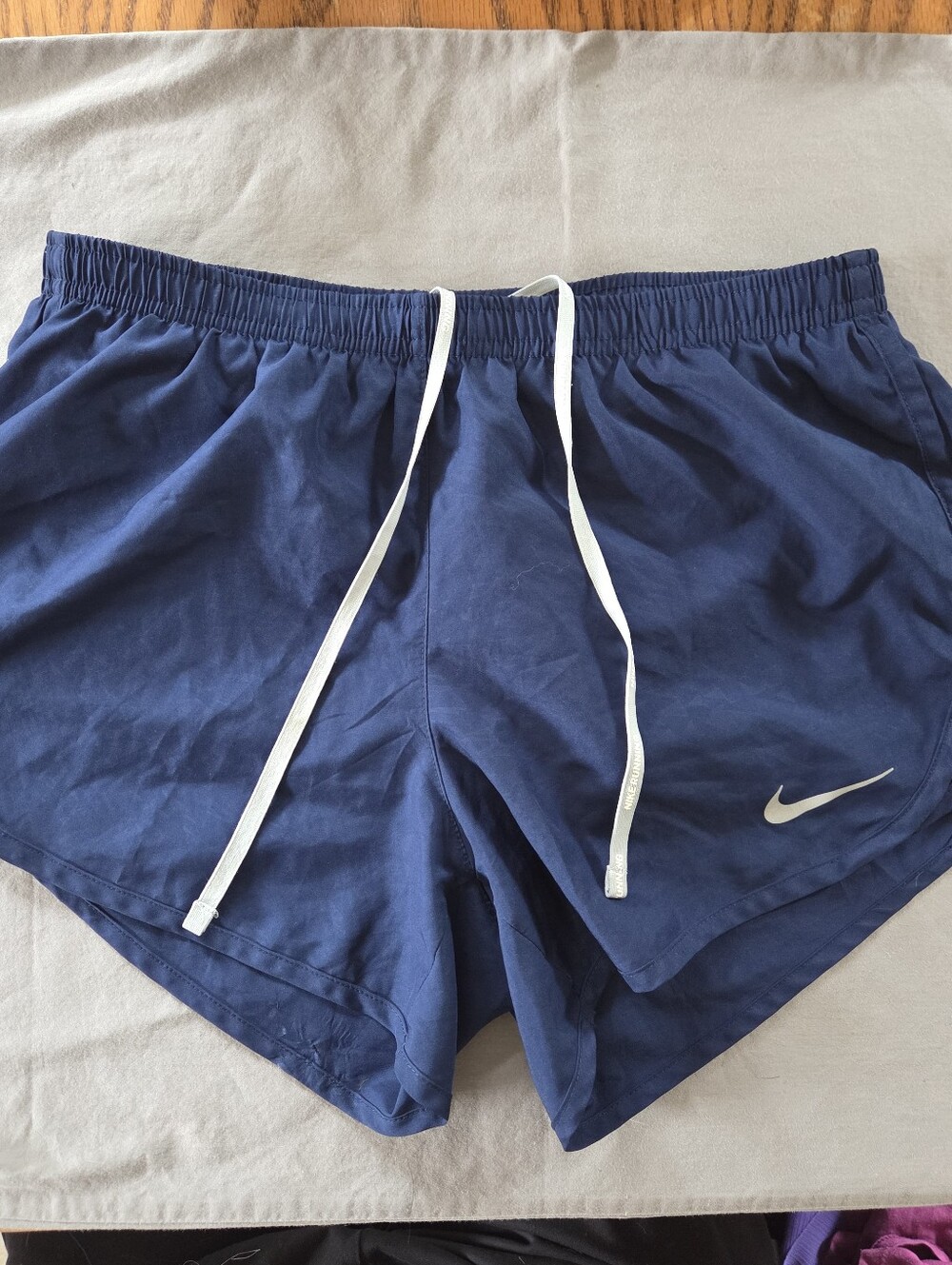 Nike Navy Blue Women's Athletic Shorts with White Drawcord